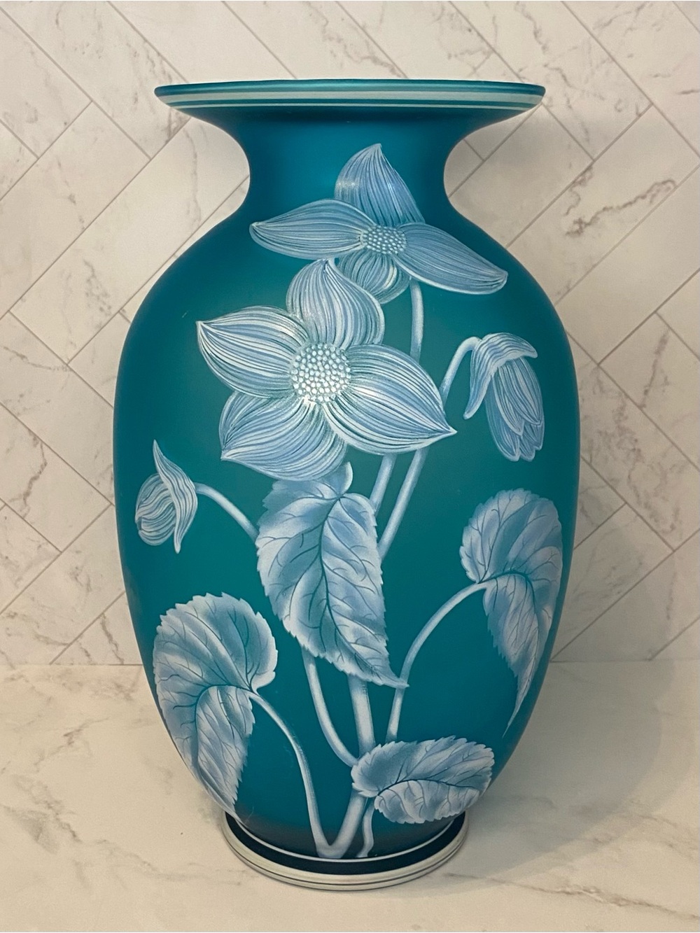 Vintage 1984 Fenton Gallery Originals Azure Blue Satin Glass Vase Cincinnati Art